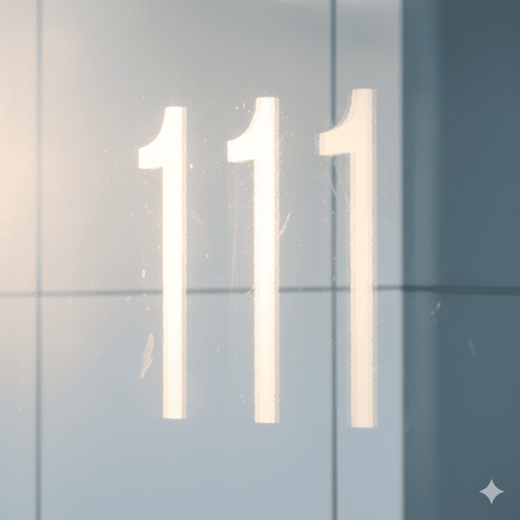 Angel Number 111 represented as three vertical beams of light symbolizing new beginnings, clarity, and conscious alignment