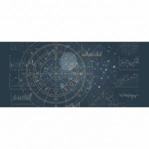 AI astrology illustration showing astrological charts blending with data patterns and neural networks to represent pattern intelligence and modern astrology