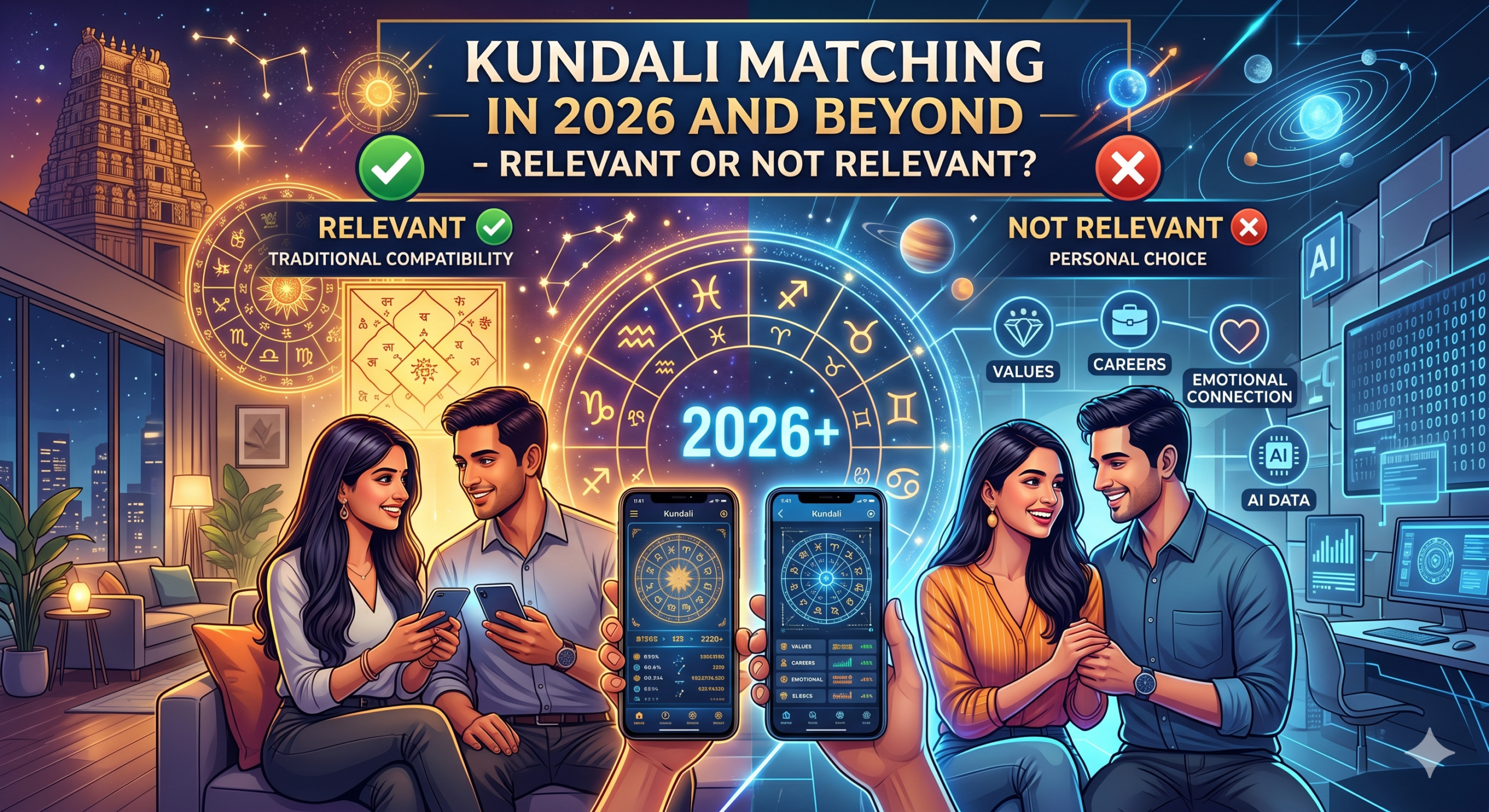 Couple reviewing Kundali Matching and marriage compatibility through Vedic astrology before marriage